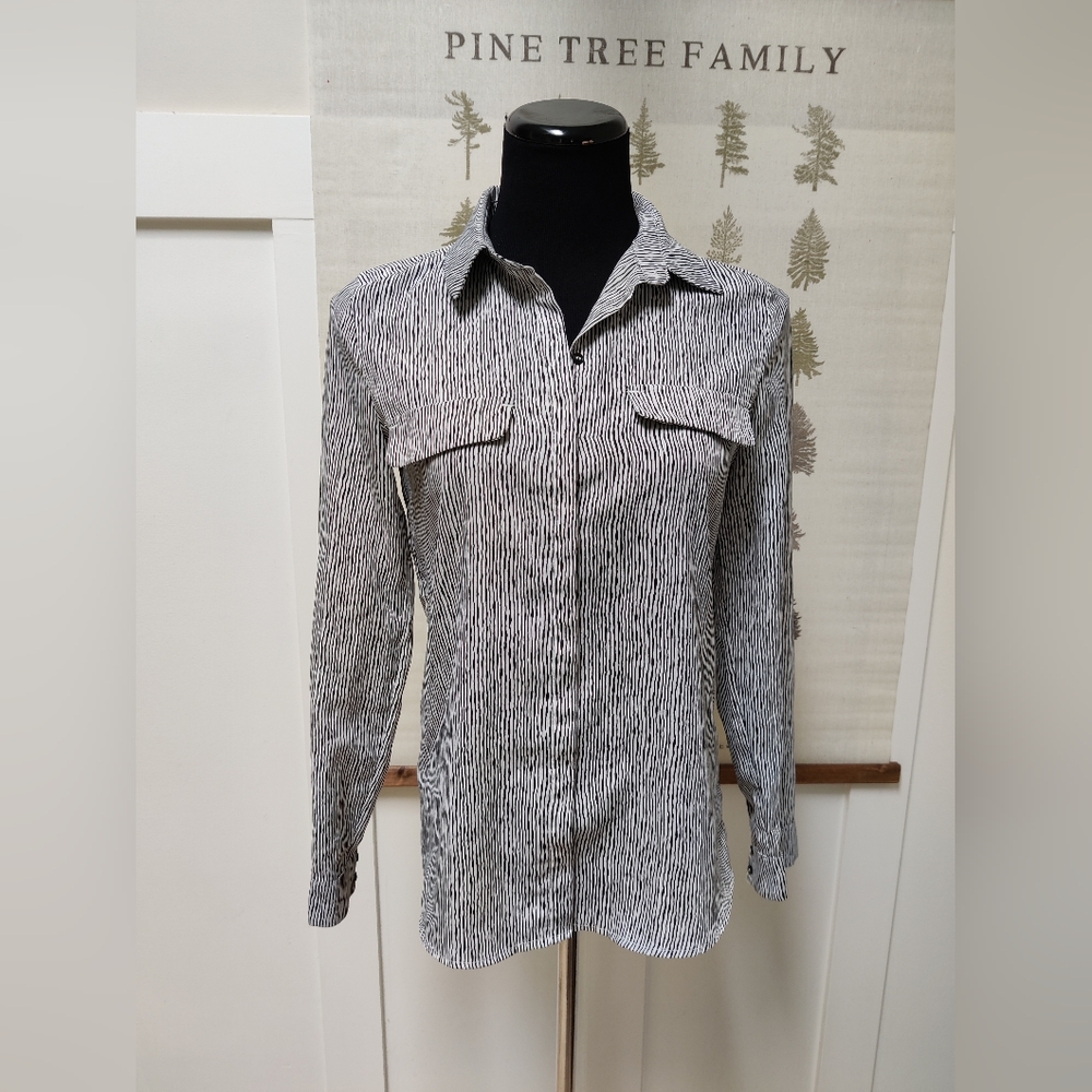 Mango Striped Button-Down Long Sleeve Blouse -2
